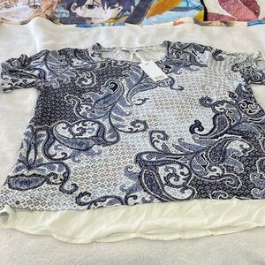 Cato Blue and White Paisley Blouse